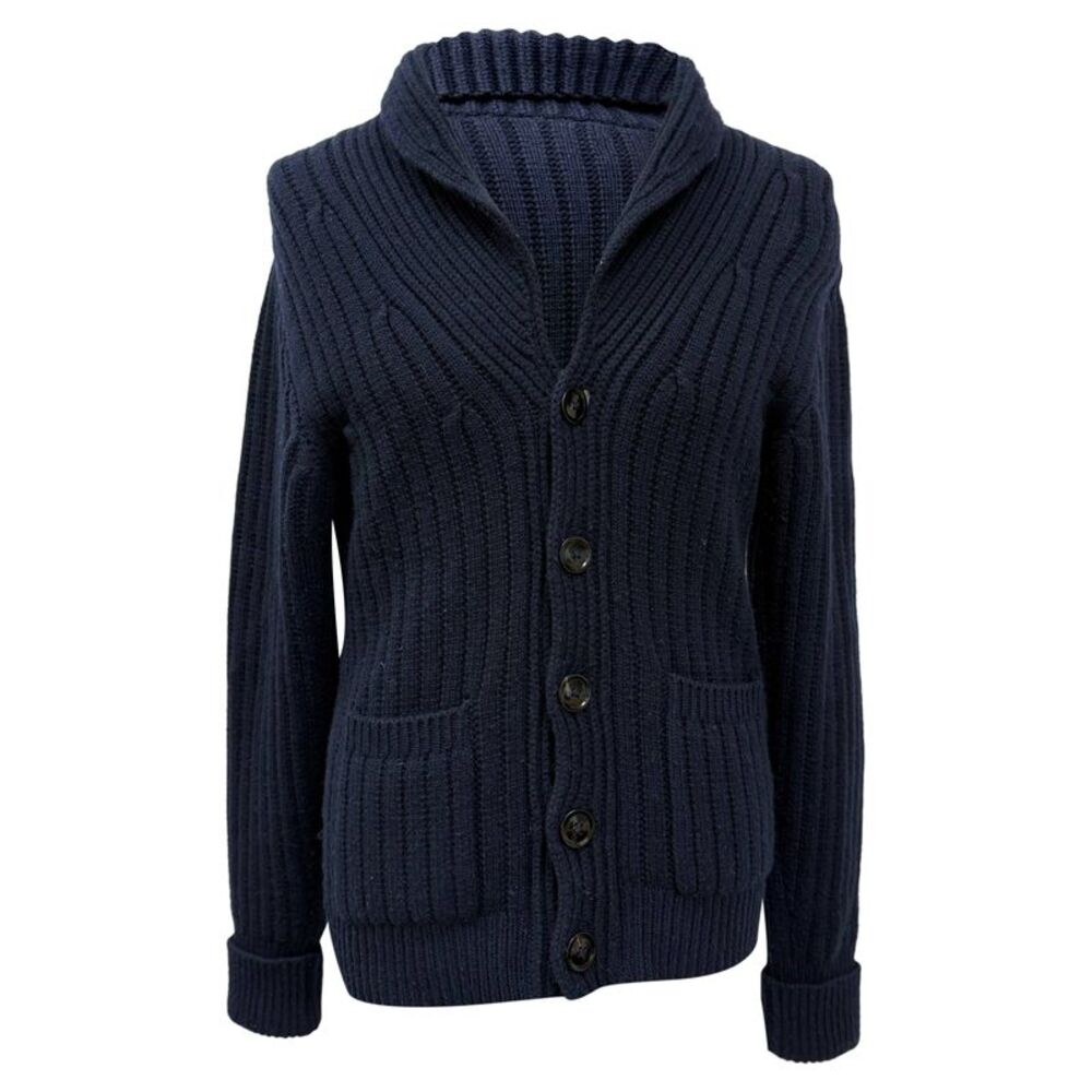 Tom Ford Knitted Shawl Collar Cardigan in Navy Blue Cashmere